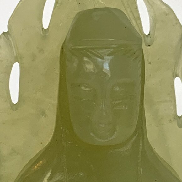 Chinese Nephrite Jade Seated Guanyin 6" Statue Hand Carved w/Pierced Leaf Halo - Picture 4 of 13